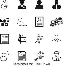 person vector icon set such as: marketing, register, paper, chair, invalid, disabled, id, argument, object, manager, home, chat, wheel, deliveryman, apron, verified, health, running, clients