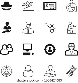 person vector icon set such as: glyph, accounting, wealth, object, career, cash, supervisor, disability, pay, professional, injury, support, users, boy, physician, network, hacker, checkbook, leg