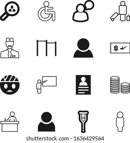 person vector icon set such as: sitting, speaker, check, smile, damage, bubble, debt, card, accessible, invalid, disability, walk, happiness, workout, speak, team, woman, blackboard, exchange