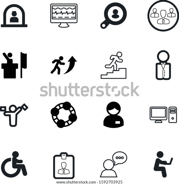 person vector icon set such as: pc, focus,\
management, orator, hotel, persona, competition, diagnosis,\
multimedia, object, bubble, uniform, accessibility, rounded,\
accessible, access, support,\
round