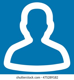Person vector icon. Style is contour flat icon symbol, white color, blue background.