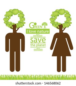 Person vector woman, man. Tree design. Go green. Save world. vector illustration.
