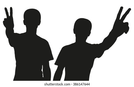 Person with Victory and Peace Gesture Symbol