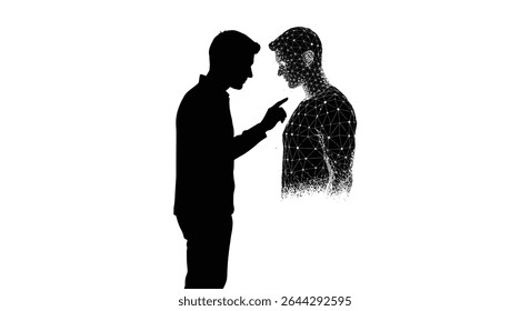 A person viewing an AI-generated digital twin of themselves.jpg	Person Viewing AI Generated Digital Twin Self Future Identity	A person intently examines an AI-generated digital twin of themselves, exp