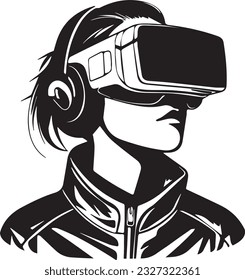 Person in Virtual-Reality-Headset. VR-Kopfhörerbrille. Virtual Reality Art Symbol, Symbole, Logo, Illustrationen, Zeichen, Doodles für Web, Business, Online. Vektorgrafik, Technologie und Innovation
