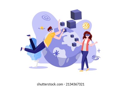 Person visualizing in the metaverse Illustration concept. Flat illustration isolated on white background.