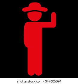 Person Vote vector icon. Style is flat symbol, red color, rounded angles, black background.