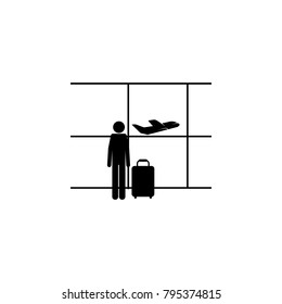 person waiting for a flight at the airport icon. Element of airport icons. Premium quality graphic design icon. Signs, outline symbols collection icon for websites, web design on white background
