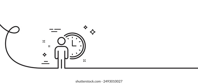 Person waiting line icon. Continuous one line with curl. Service time sign. Clock symbol. Waiting single outline ribbon. Loop curve pattern. Vector