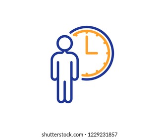 Person waiting line icon. Service time sign. Clock symbol. Colorful outline concept. Blue and orange thin line color icon. Waiting Vector