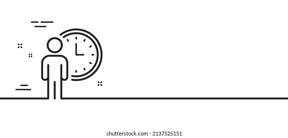 Person waiting line icon. Service time sign. Clock symbol. Minimal line illustration background. Waiting line icon pattern banner. White web template concept. Vector