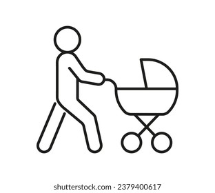 Person zu Fuß mit Baby-Roller, Linie Symbol gesetzt. Neugeboren in der Kutsche. Mutterschaft. Vektorgrafik