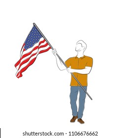 the person is walking with the American flag. Independence Day. vector illustration.