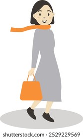 Person Walking in Autumn Character, Vector Cartoon Illustration