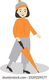 Person Walking in Autumn Character, Vector Cartoon Illustration