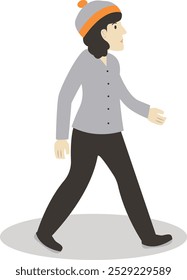 Person Walking in Autumn Character, Vector Cartoon Illustration