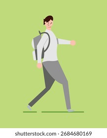 Person Walking with Backpack on Green