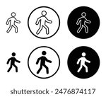 Person walking black filled and outlined icon set