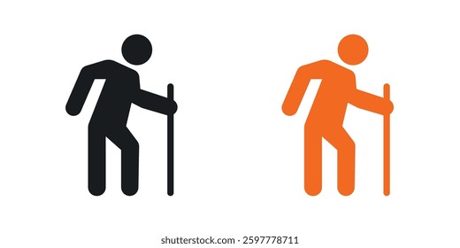 Person walking with cane colored icon set. Stock Vector
