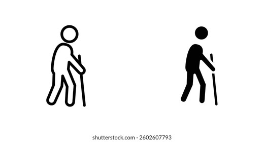 Person walking with cane flat Icons in line outline and flat solid style on white background
