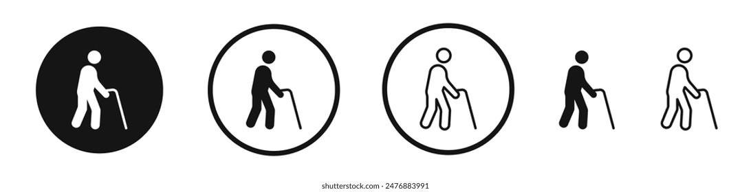 Person walking with cane flat liner icon set.