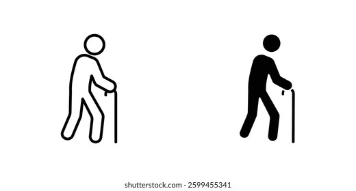 Person walking with cane flat simple vector icons illustration set.