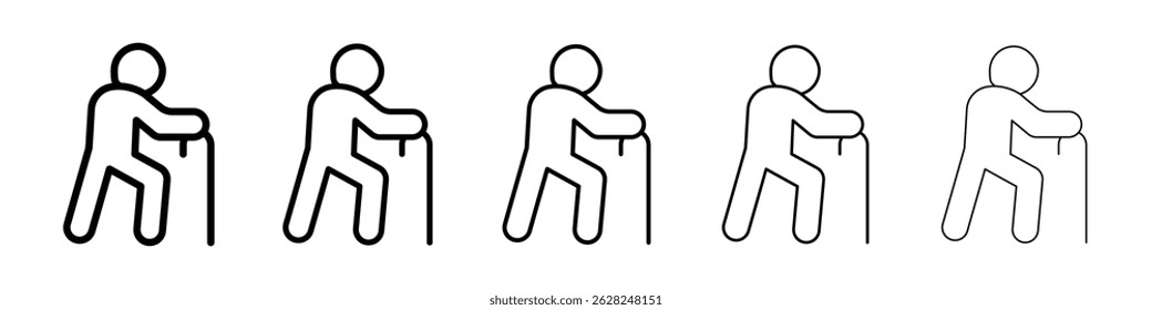 Person walking with cane icon in black. Vector illustration for graphic design