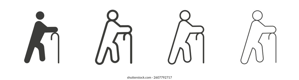 Person walking with cane icon collection for website designs