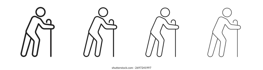 Person walking with cane icon collection. Line vector sign, symbol for web and mobile