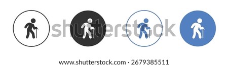 Person walking with cane icon collection for app in black and blue colors
