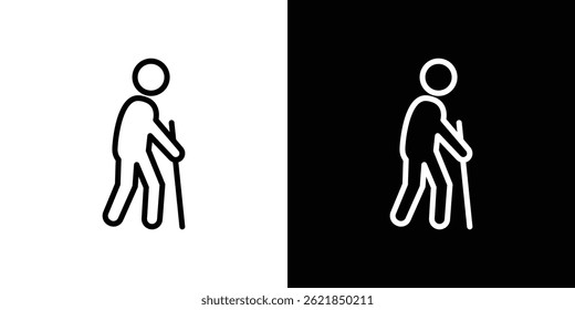Person walking with cane icon concept stroke on white background