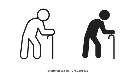 Person walking with cane icon line vector illustration in solid color design