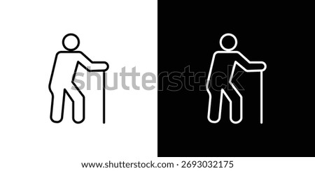Person walking with cane icon. Line with editable stroke.
