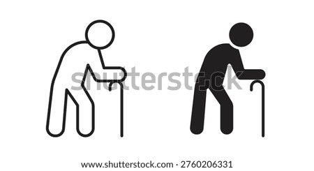 Person walking with cane icon line vector illustration in solid color design