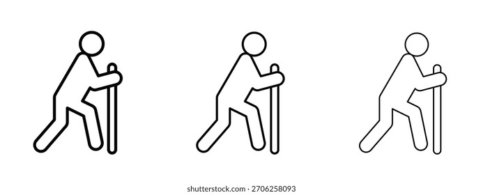 Person walking with cane icon linear style sign for mobile concept and web design.