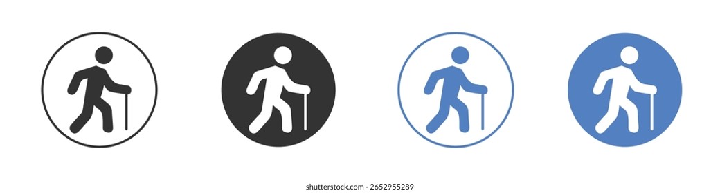 Pessoa caminhando com ícone de bengala logotipo desenhos gráficos