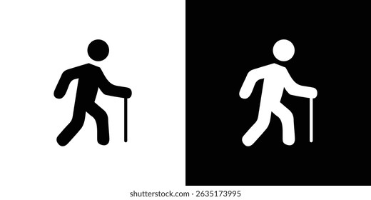 Person walking with cane icon in solid flat trendy design style.