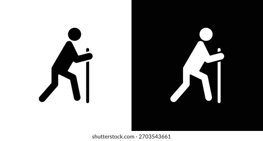 Persona caminando con icono de bastón. Ilustración vectorial. Diseño plano.