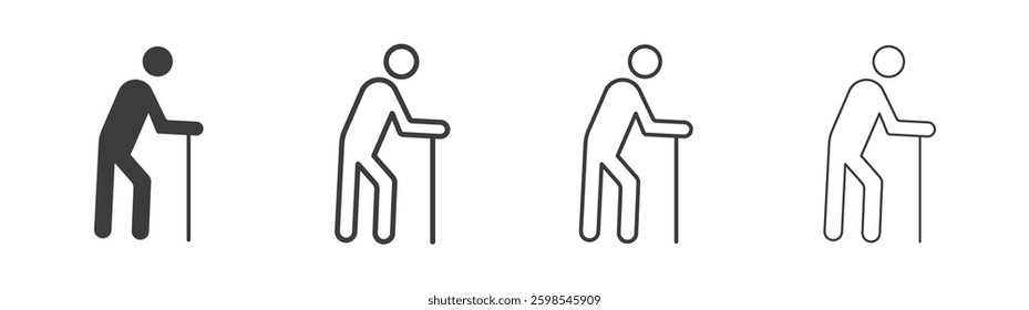 Person walking with cane line icon vector illustration set.