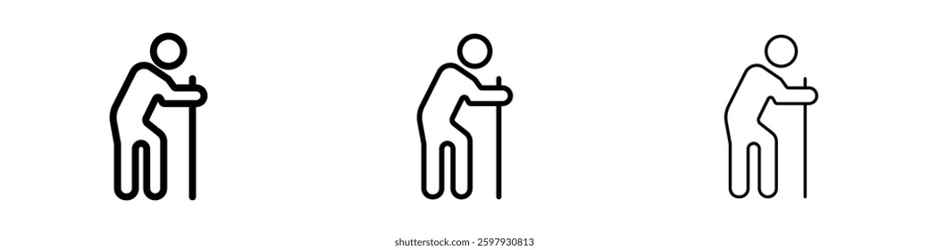 Person walking with cane thin line vector icon set.
