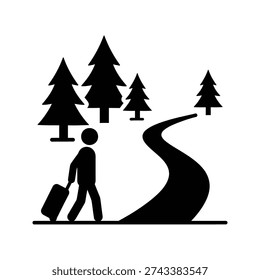 A person walking down a path with trees