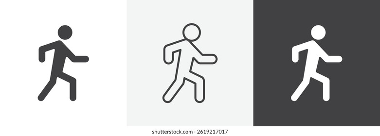 Persona caminando plana y liner vector iconos conjunto