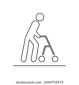 Person with walking frame icon isolated on white background. Public information symbol modern, simple, vector, icon for website design, mobile app, ui. Vector Illustration