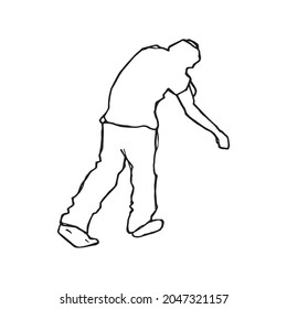 Person walking home drunk and trying to stay on his feet pen drawing symbol. Alcoholic man barely stager and trying not to fall down, hand drawn outline illustration. Human took to much alcohol drinks