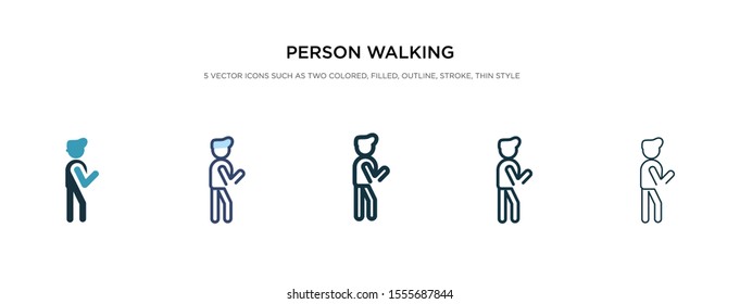 person walking icon in different style vector illustration. two colored and black person walking vector icons designed in filled, outline, line and stroke style can be used for web, mobile, ui