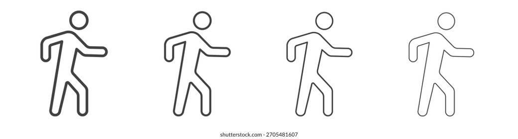 Ícone pessoa andando coleção de vetor, modelo de logotipo de ilustração no estilo de traços editáveis linha fina na moda.