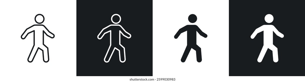 Person walking icons in flat and linear vector illustration on white background.