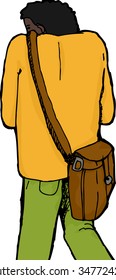 Person walking and looking over his shoulder