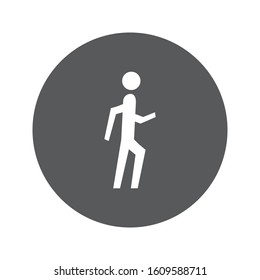 Person walking monochrome simple icon with circular background. Vector design.