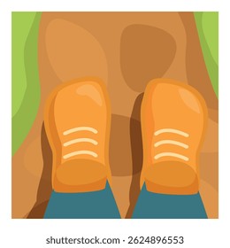 Person walking on hiking trail wearing yellow hiking boots pov